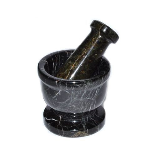 2.5-Inch Black Zebra Marble Mortar and Pestle